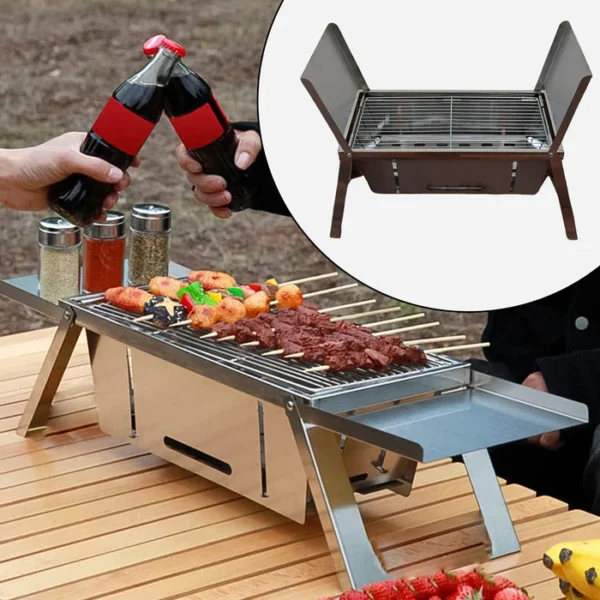 Camping Portable BBQ / Camping Barbecue Grill Stainless Steel Folding Charcoal Grill (1 Set / Net Weight : 2207 GM)