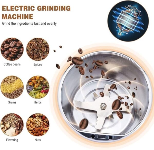 Spice Grinder Portable -Electric Grain Mill Grinder Stainless Steel Dry Grain Spices Cereals Seasonings Coffee Bean Grinder Machine - Image 7